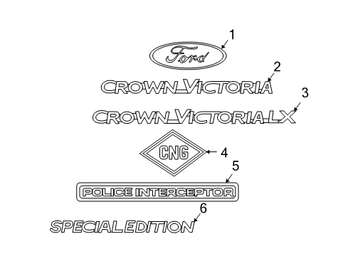 2005 Ford Crown Victoria Exterior Trim - Trunk Lid Diagram