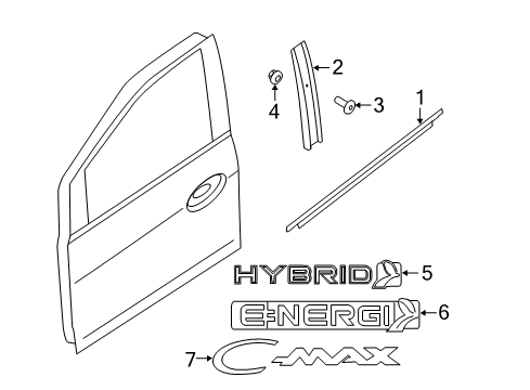 2013 Ford C-Max Exterior Trim - Front Door Diagram