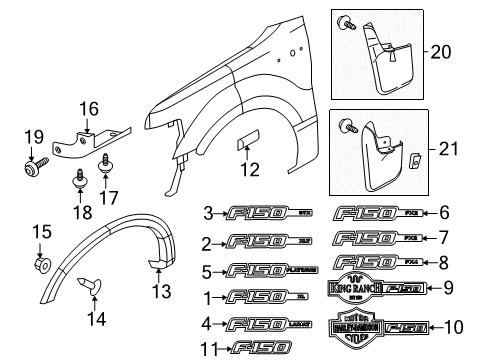 2014 Ford F-150 Fender Passenger Side Emblem Diagram for 9L3Z-16720-D