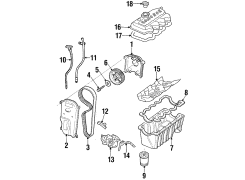 1997 Ford Escort Engine Parts, Mounts, Cylinder Head & Valves, Camshaft & Timing, Oil Pan, Oil Pump, Crankshaft & Bearings, Pistons, Rings & Bearings Diagram