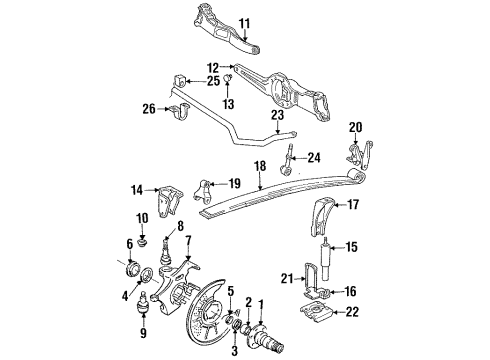 1993 Ford F-250 Front Suspension Components, Stabilizer Bar & Components Diagram