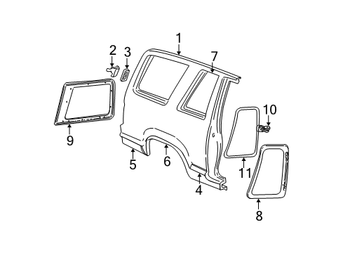 1998 Ford Explorer Weatherstrip - Quarter Window Diagram for 2L2Z-9829904-AA