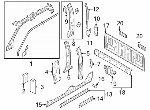 2023 Ford F-350 Super Duty Back Panel, Hinge Pillar Diagram