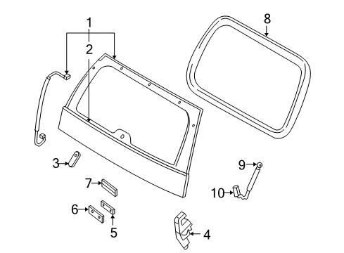 2003 Ford Explorer Lift Gate - Glass & Hardware Diagram