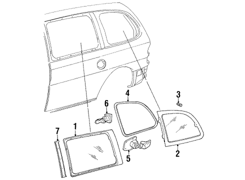 2000 Ford Windstar Weatherstrip - Quarter Window Diagram for XF2Z-1629905-AA