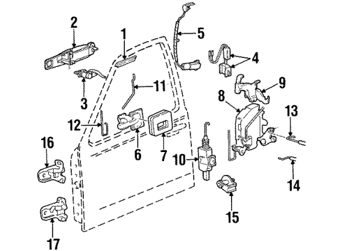 1999 Lincoln Town Car Front Door - Lock & Hardware Diagram