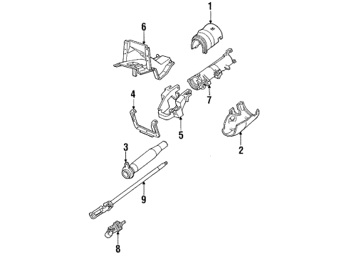 1992 Lincoln Continental Steering Column Housing & Components, Shaft & Internal Components, Shroud, Switches & Levers Diagram