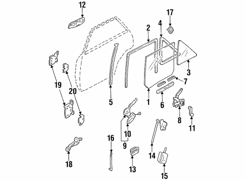 1995 Ford Escort Regulator - Window - Less Motor Diagram for F1KY-5427009-B