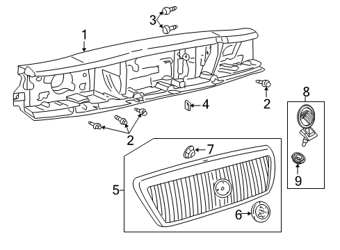 2004 Mercury Grand Marquis Panel - Radiator Grille - Opening Diagram for 3W3Z-8190-AA