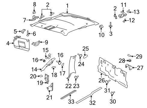 2013 Ford F-150 Passenger Side Sun Visor Diagram for CL3Z-1504104-DC