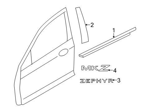 2010 Lincoln MKZ Exterior Trim - Front Door Diagram