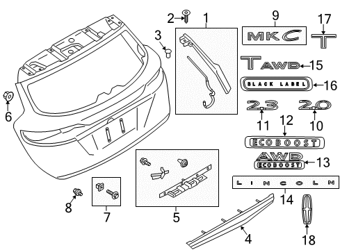 2015 Lincoln MKC Exterior Trim - Lift Gate Diagram