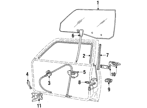 1984 Ford Escort Front Door - Glass & Hardware Diagram