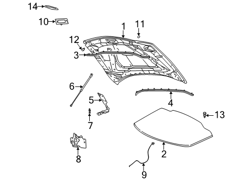 2002 Ford Thunderbird Hood & Components Diagram