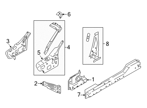 2023 Ford Mustang Hinge Pillar, Lock Pillar Diagram