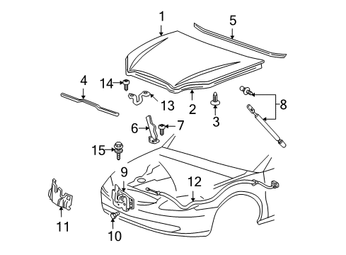 2000 Ford Taurus Hood Assembly Diagram for YF1Z-16612-AA