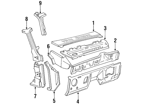 1989 Ford Ranger REINF CWL TOP PNL SD Diagram for E9TZ10020A16A