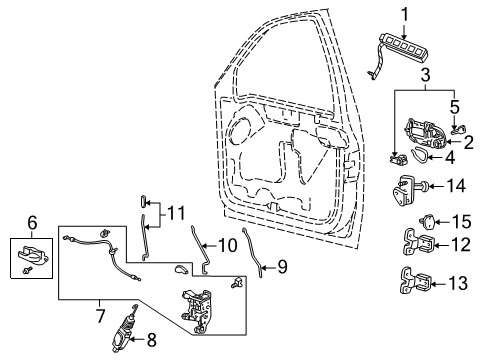 2002 Lincoln Blackwood Front Door - Lock & Hardware Diagram