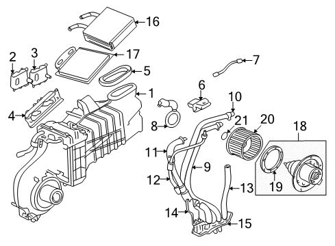 2003 Lincoln Aviator A/C Evaporator & Heater Components Diagram