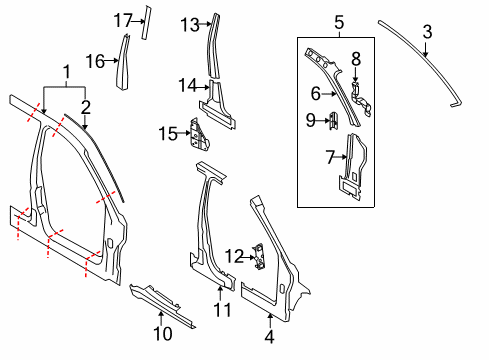 2011 Ford Focus Aperture Panel, Center Pillar, Hinge Pillar, Rocker Diagram