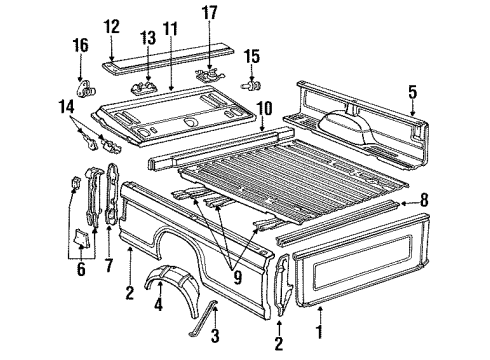 1988 Ford F-150 Tail Gate, Front & Side Panels, Floor Diagram