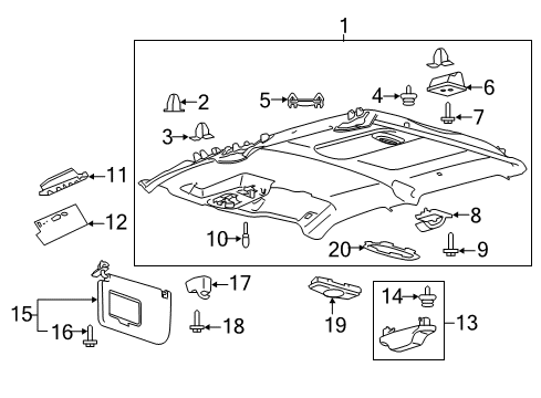 2019 Ford F-250 Super Duty Retainer - Roof Headlining Diagram for 8A8Z-7450980-A