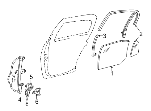 2003 Lincoln Town Car Rear Door - Glass & Hardware Diagram