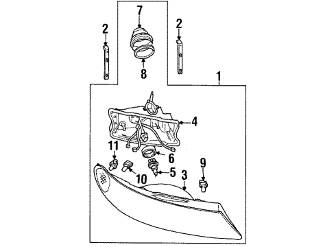 1998 Lincoln Continental Retainer - Headlamp Adjusting Diagram for F8OZ-13N020-AA