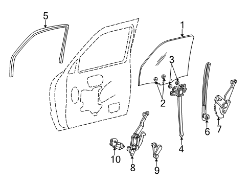 2008 Ford Ranger Front Door - Glass & Hardware Diagram