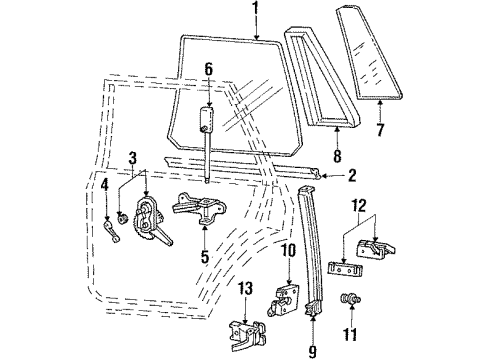 1985 Ford Escort Rear Door Glass & Hardware Diagram