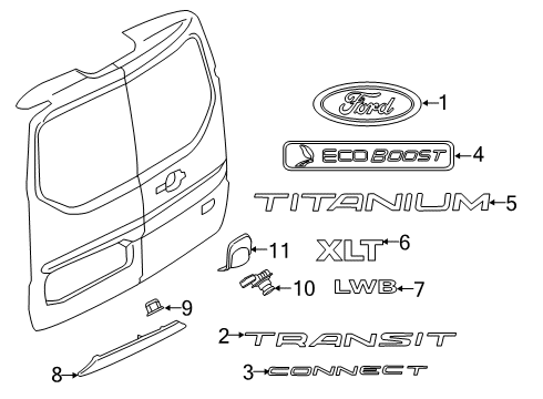 2014 Ford Transit Connect Exterior Trim - Back Door Diagram