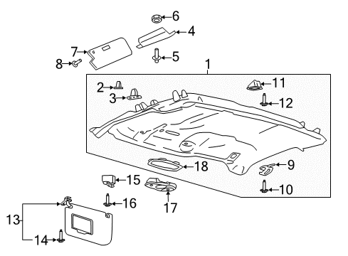 2017 Ford F-350 Super Duty Sun Visor Assembly Diagram for HC3Z-2504104-AA