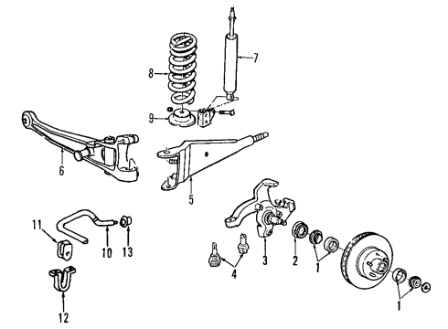 1995 Ford E-350 Econoline Front Suspension, Stabilizer Bar, Suspension Components Diagram