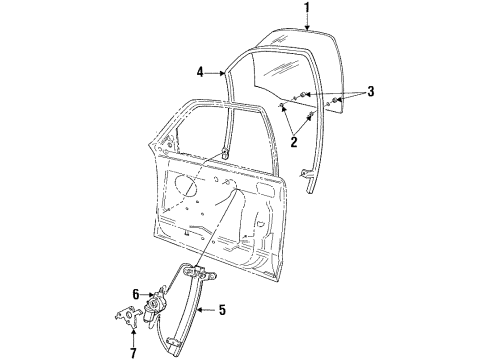 1996 Mercury Grand Marquis Front Door - Glass & Hardware Diagram