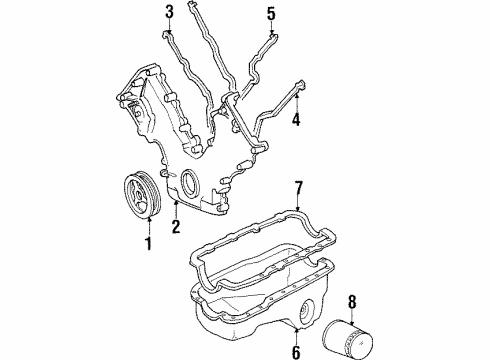 1996 Mercury Cougar Engine Parts, Mounts, Cylinder Head & Valves, Camshaft & Timing, Oil Pan, Oil Pump, Crankshaft & Bearings, Pistons, Rings & Bearings Diagram