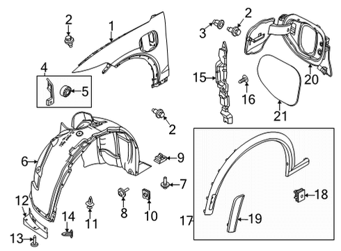 2023 Ford Mustang Mach-E Fender & Components, Exterior Trim - Body & Hardware Diagram