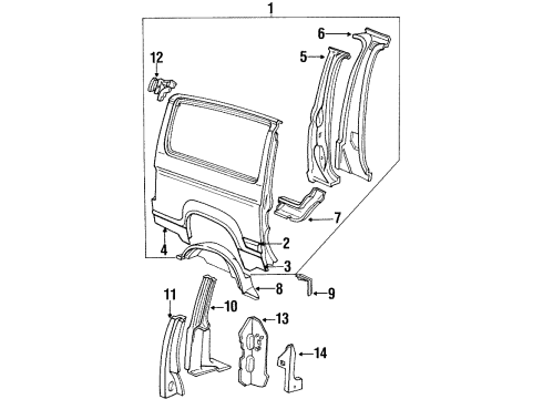 1985 Ford Bronco II Quarter Panel & Components, Inner Structure, Exterior Trim Diagram