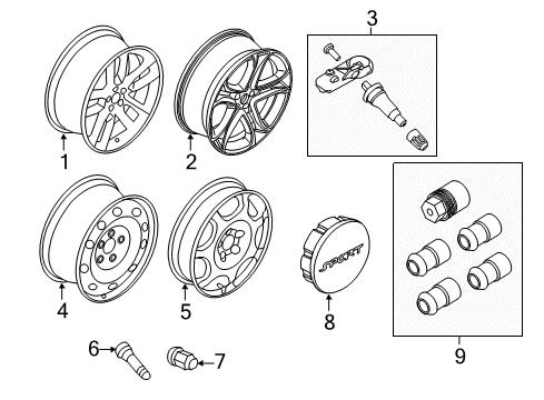 2014 Ford Edge Wheel Locks - Chrome Plated For Exposed Lugs Diagram for 7T4Z-1A043-A