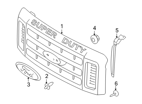 2009 Ford F-250 Super Duty Grille & Components Diagram