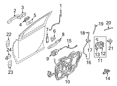 2009 Mercury Sable Front Door - Lock & Hardware Diagram