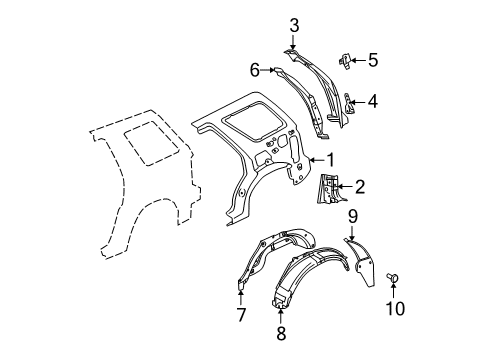 2008 Mercury Mountaineer Inner Structure - Quarter Panel Diagram