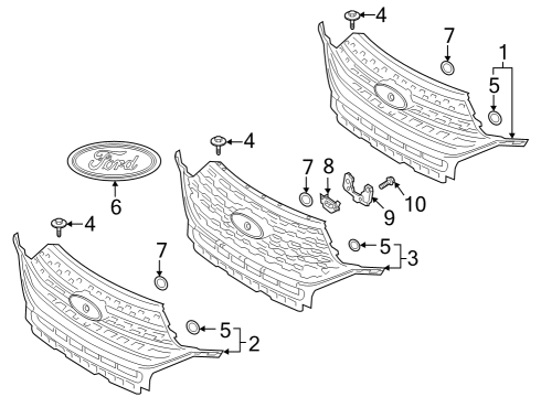 2021 Ford Explorer GRILLE ASSY - RADIATOR Diagram for LB5Z-8200-AB