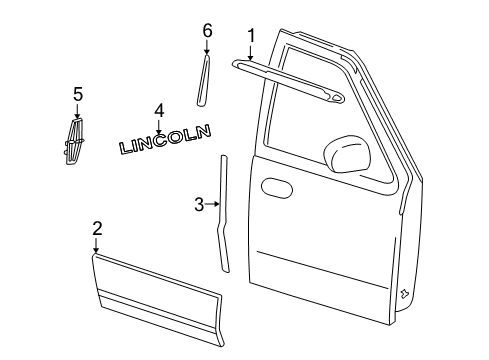 2002 Lincoln Blackwood Moulding - Door Outside Diagram for 2C6Z-7820910-AA