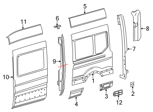 2018 Ford Transit-150 Rail Assembly - Roof - Side Diagram for BK3Z-61513A13-E