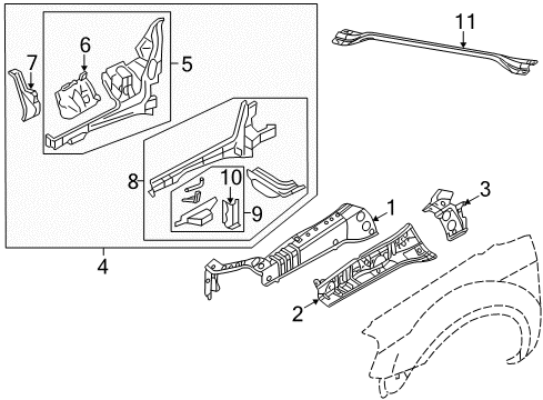 2009 Mercury Sable Structural Components & Rails Diagram