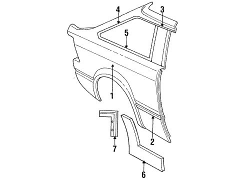 1987 Ford Escort Quarter Panel, Exterior Trim, Trim Diagram 2 - Thumbnail