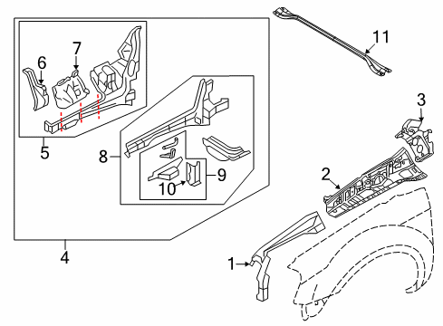 2008 Ford Taurus X Structural Components & Rails Diagram