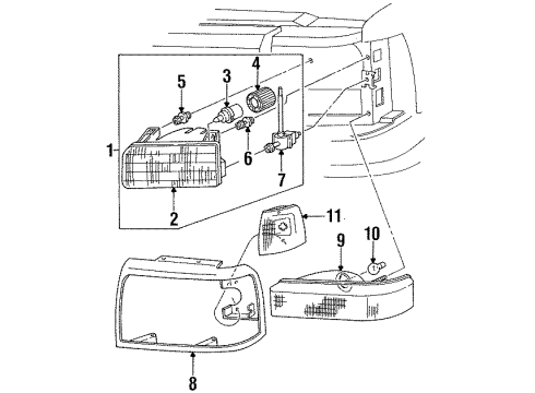 1995 Ford F-150 Headlamp Components, Park & Side Marker Lamps Diagram