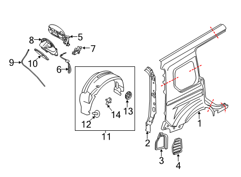 2017 Ford Transit Connect Panel - Body Side - Rear Diagram for DT1Z-6127840-B