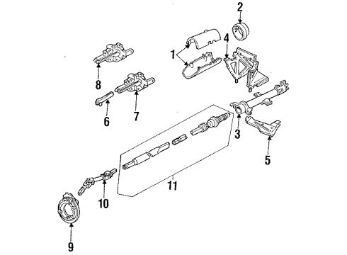 1992 Ford Tempo Steering Column Housing & Components, Shaft & Internal Components, Shroud, Switches & Levers Diagram